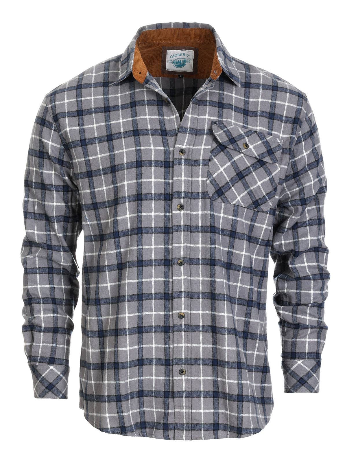 b-one inc - Wholesale Button Down Shirt - Men's - Men's Flannel Button Up Shirt with Corduroy Contrast GB-LS94FC12