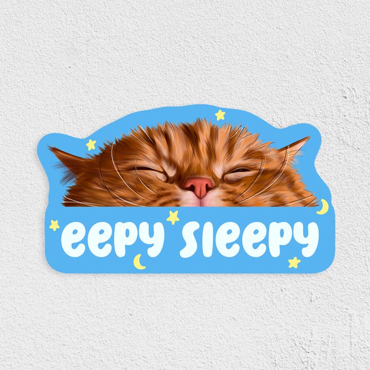 Eepy Sleepy Waterproof Sticker for wholesale by Cat Loaf Studio