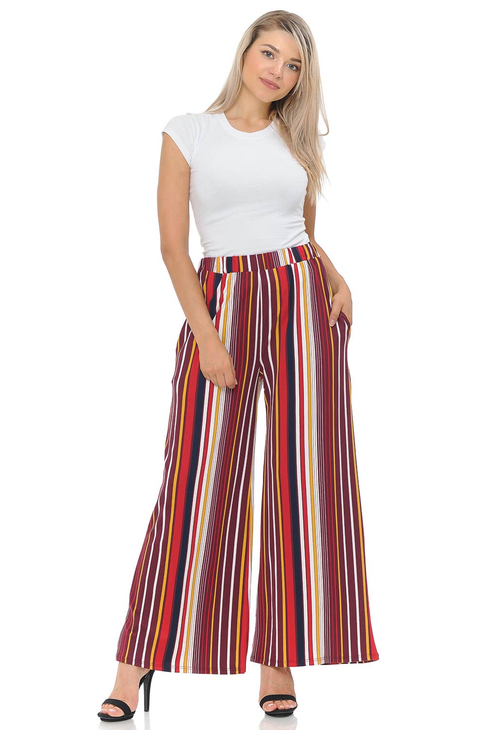 Allium - Wholesale Pants - Women's - Striped Palazzo Pants with Pockets6