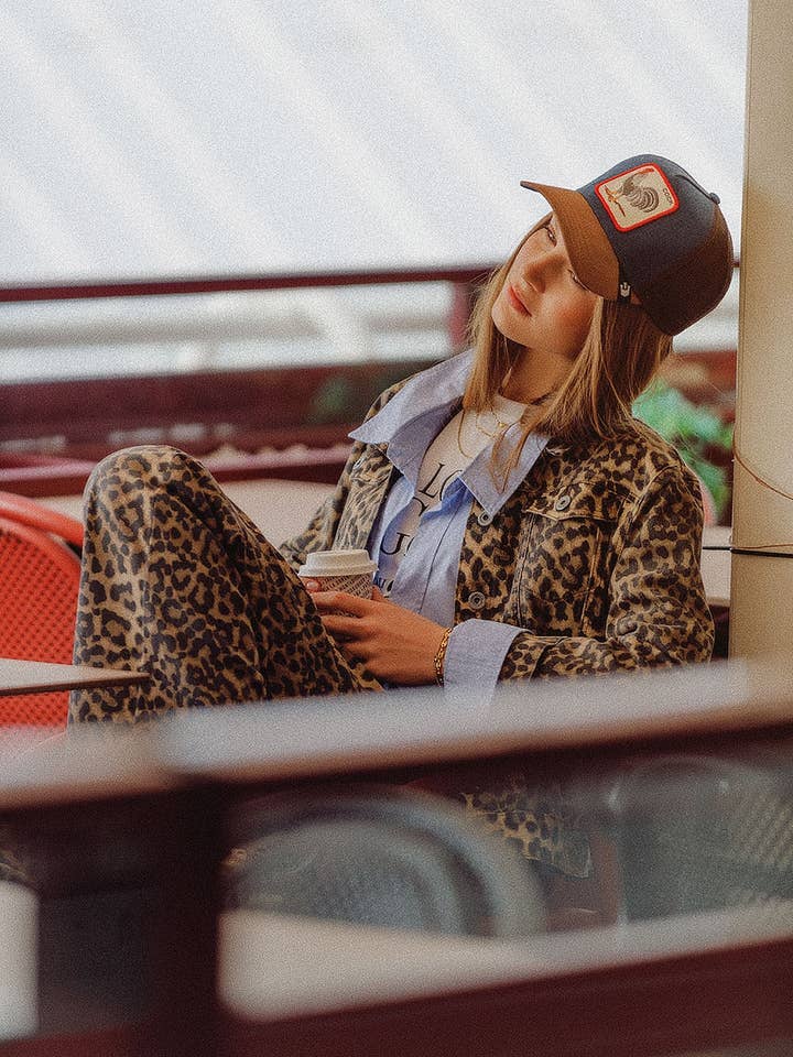 Brown Jacket with leopard Print in denim fabric for wholesale on Faire4