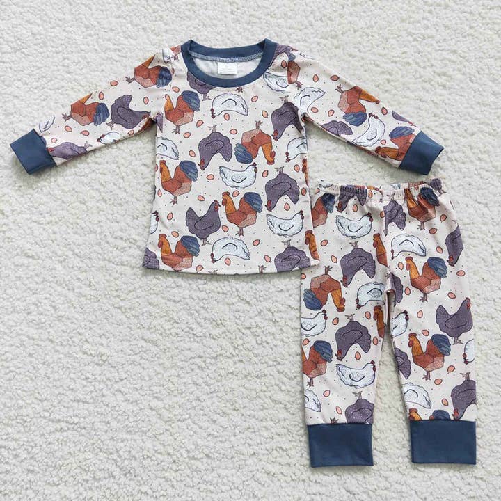 Aier Wholesale - Wholesale Sleepwear Set - Kids - Baby Kids Fall Chicken Farm Pajamas Clothes Sets