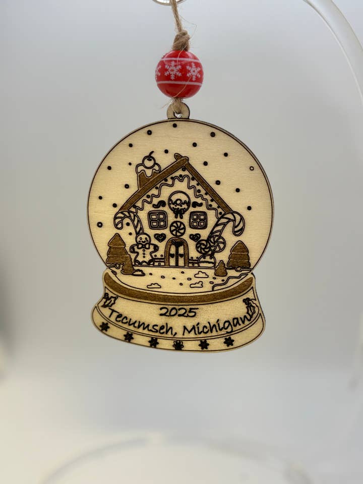 PERSONALIZED Snowglobe 2025 Wood Ornament for wholesale by Chickadee Woods Designs, LLC