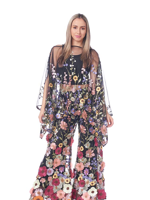 FLD-001-3D EMBROIDED FLORAL 7-WAY SCARF for wholesale by Kokomo Unlimited