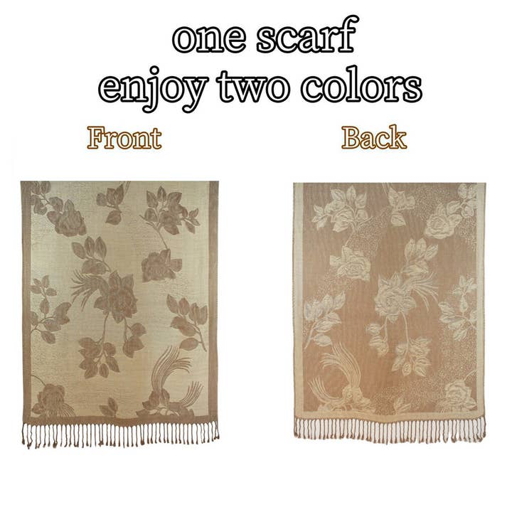 Sensibling Corp. - Wholesale Scarf – Women's - Rose Floral Pashmina Reversible Scarf Shawl57