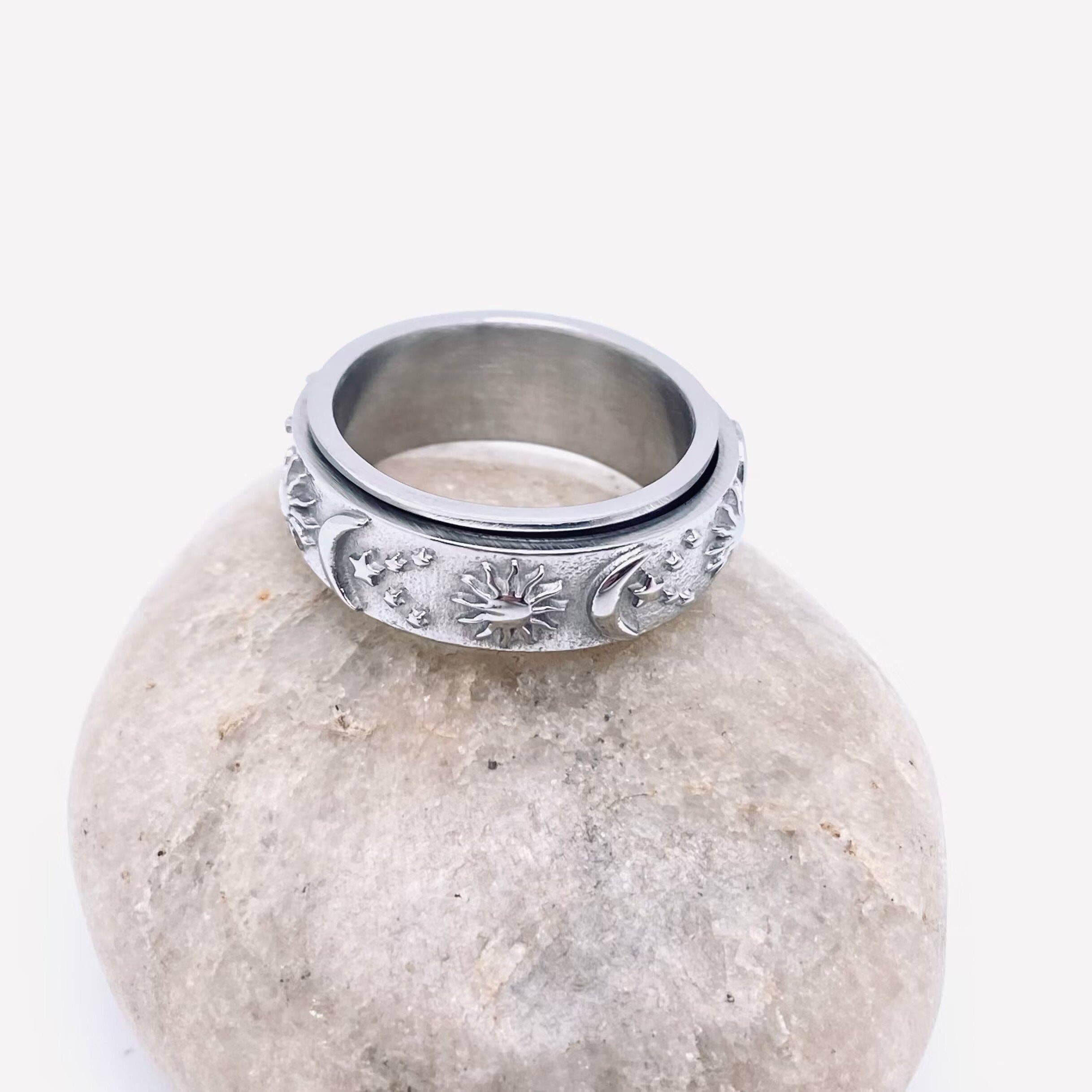 Mio Queena - Wholesale Cocktail/Statement Ring - Star Moon Sun Stainless Steel Rotatable Rings - FGS/MS8