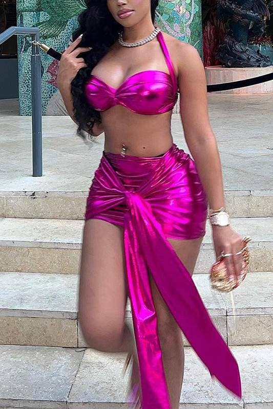 Fashion Combination – Conjunto de top e saia - Mulher por atacado – conjunto mini saia metálica8