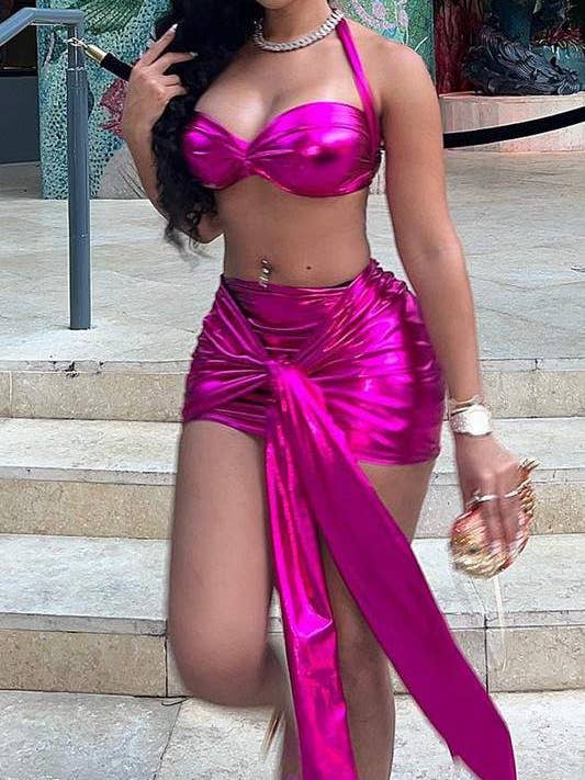 Fashion Combination – Conjunto de top e saia - Mulher por atacado – conjunto mini saia metálica8