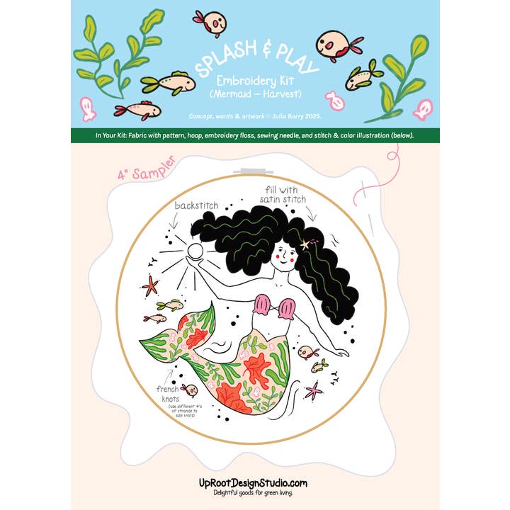 Meerjungfrau Eco-Stickerei-Kit (Splash & Play) für den Großhandel von UpRoot Design Studio