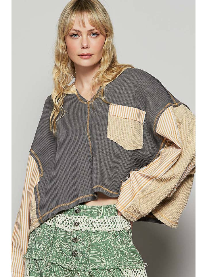 Pol Clothing - Wholesale Knit Top - Women's - Round neck wide sleeve thermal knit top SALE