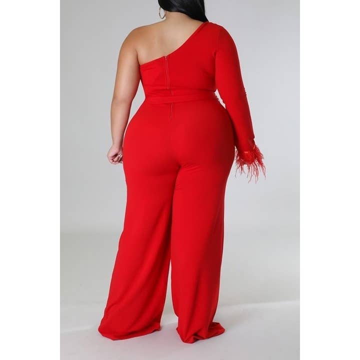 Black Pearl Clothing - Wholesale Jumpsuit - Women's - Plus One sleeve Waist tie jumpsuit