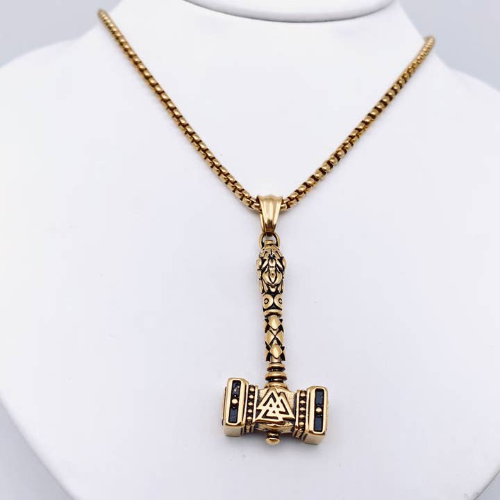 Mio Queena - Wholesale Pendant/Charm Necklace - Valknut Hammer Titanium Steel Pendant Necklace - MJ/MNP