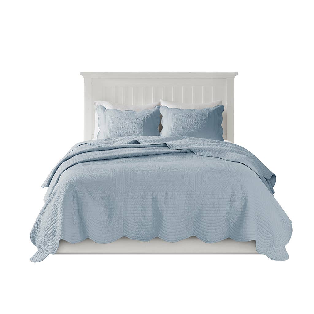 Olliix - Wholesale Bedding Set - 3 Piece Reversible Scalloped Edge Quilt Set, Blue13