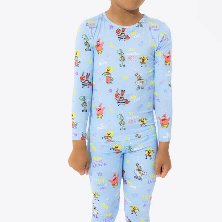 Bellabu Bear – Conjunto de pijama - Crianças por atacado – Pijamas de Bambu Bob Esponja Good Vibes para Crianças2
