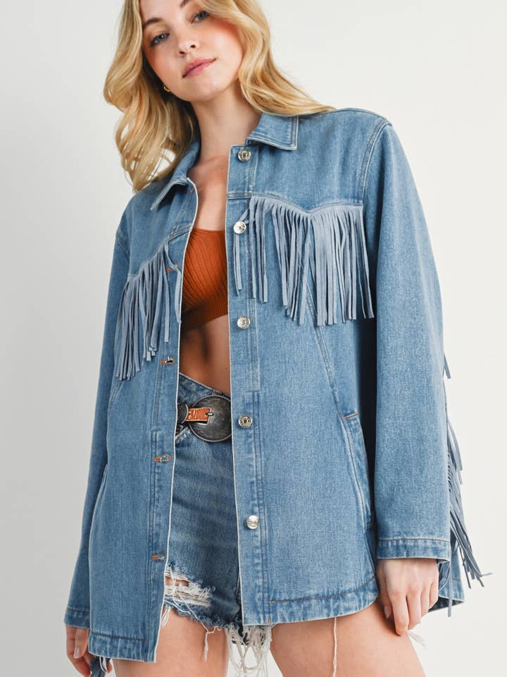 Bluivy - Vendita all'ingrosso Giacca - Donna - Giacca in denim western con frange e bottoni - confezione aperta31