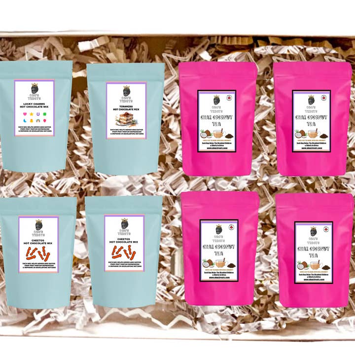 Selfcare Kit- Mini Chocolate drink mix & teas (set of 8) for wholesale by Maqoba