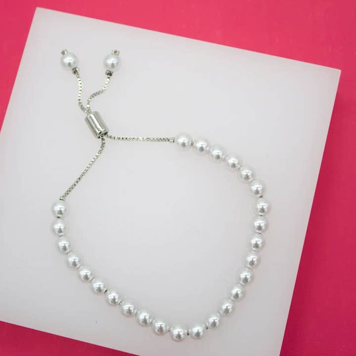 MIA Jewelry - Wholesale Beaded Bracelet - 18K Gold Filled Round 5mm Pearl Adjustable Bracelet