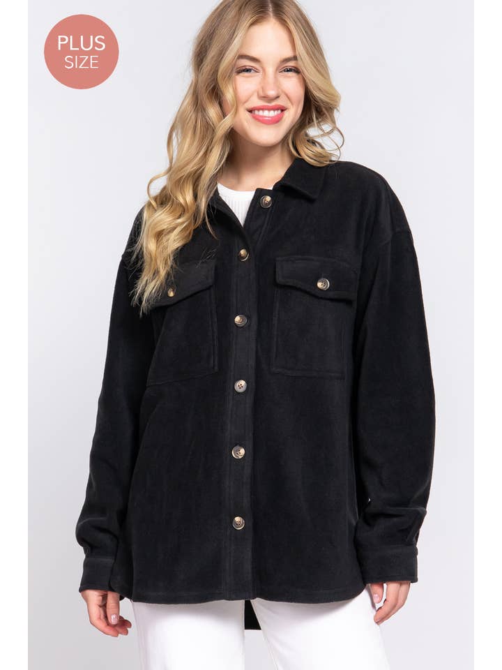 Blk Black Long Sleeve Notched Collar Front Pocket Fleece Jacket (Copy) for wholesale on Faire