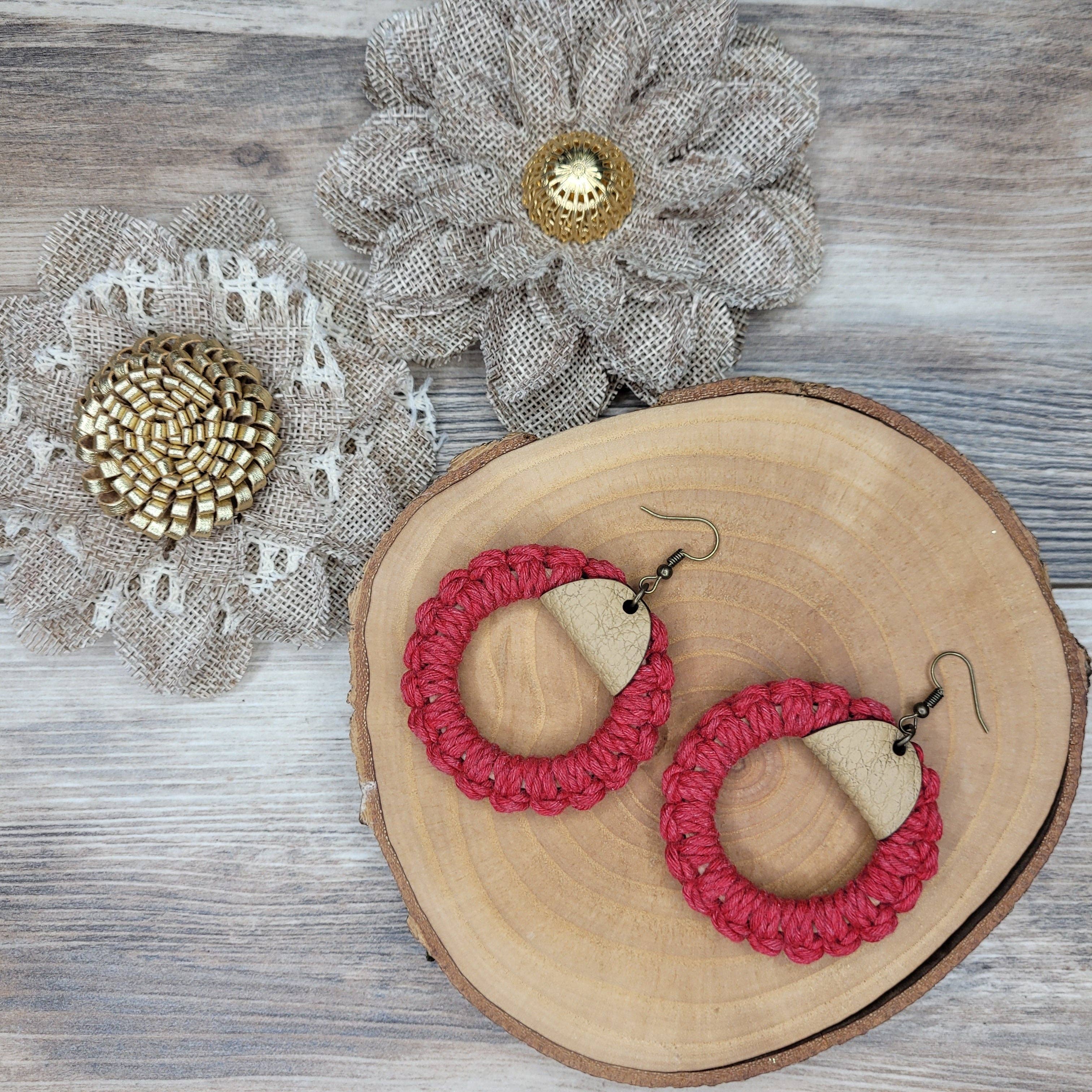 Gone Rogue Boutique - Wholesale Dangle Earrings - Fall Macrame hoop and leather earrings10