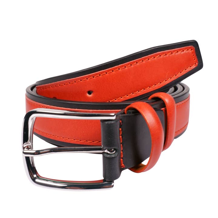 Cinto desportivo em pele preta e vermelha, artesanal italiano por atacado de Tailorbelt