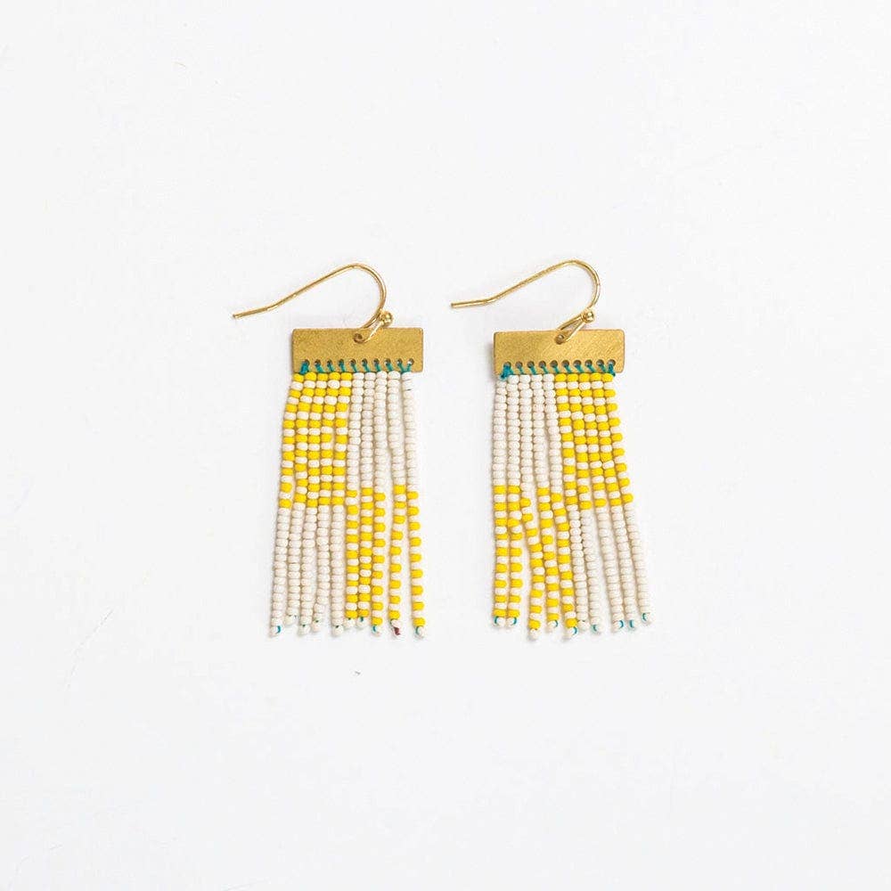 INK + ALLOY - Wholesale Tassel Earrings - Scout Rectangle Hanger Blocks With Stripes Beaded Fringe Earrings Lemon Wholesale