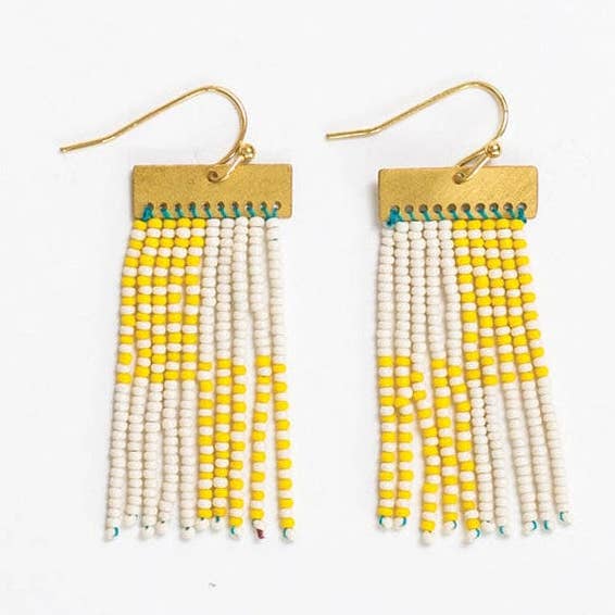 INK + ALLOY - Wholesale Tassel Earrings - Scout Rectangle Hanger Blocks With Stripes Beaded Fringe Earrings Lemon Wholesale0