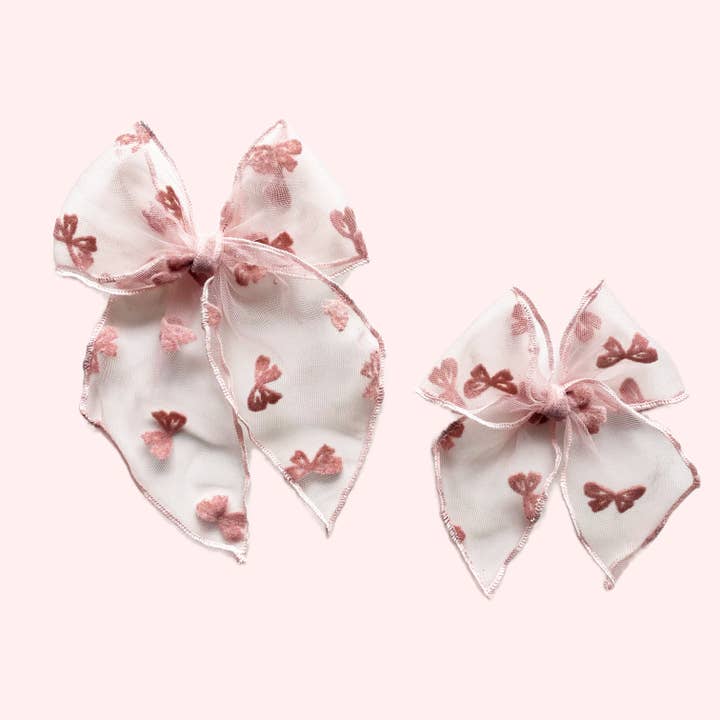 Lady Eleanor & Co - Wholesale Hair Bow - Kids - Mauve Flocked Bows Elle Bow