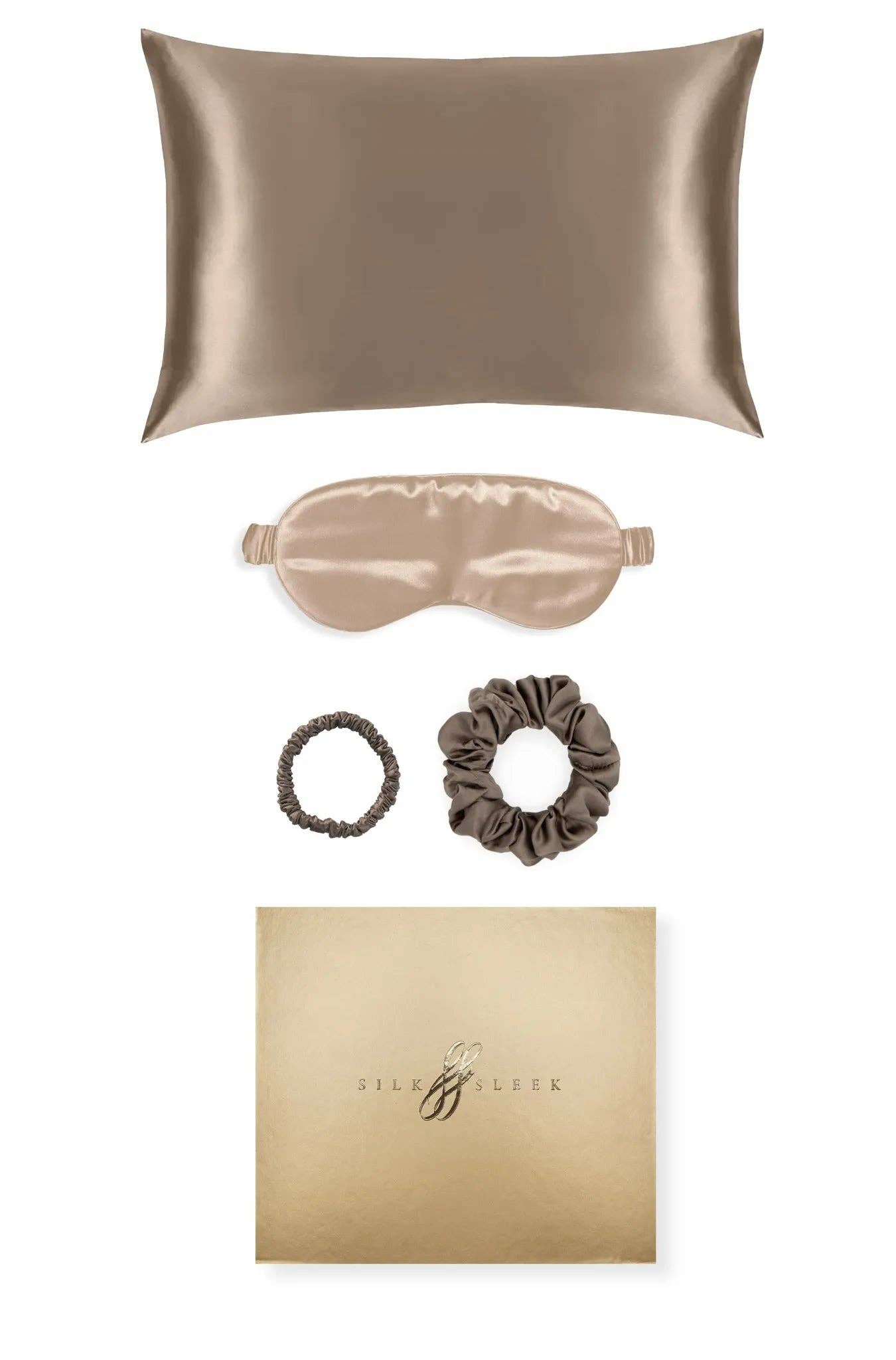 SilkSleek® – wholesale Bedding pillowcase/sham – Taupe Silk Gift Set2