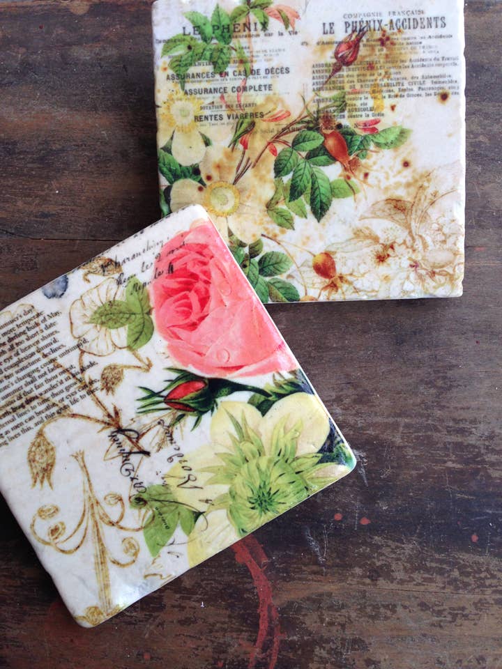 The Painted Lily - Wholesale Coasters - Grace's Garden stone coasters - case of 4 coasters2