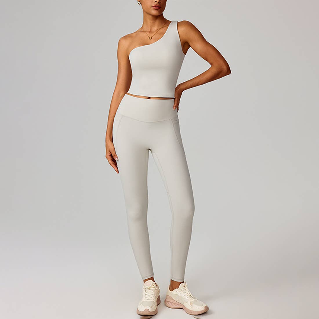 Sodalemon – wholesale Activewear set – Women′s – Women Yoga Set: Asymmetric Strap Bra + High-Waist Leggings9