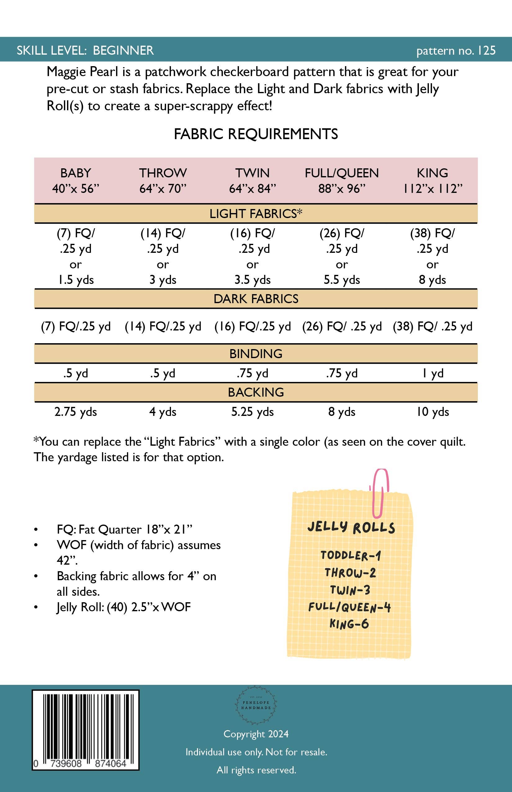 Penelope Handmade - Vendita all'ingrosso Kit da cucito creativo - Schema per trapunta Maggie Pearl | Schema cartaceo1