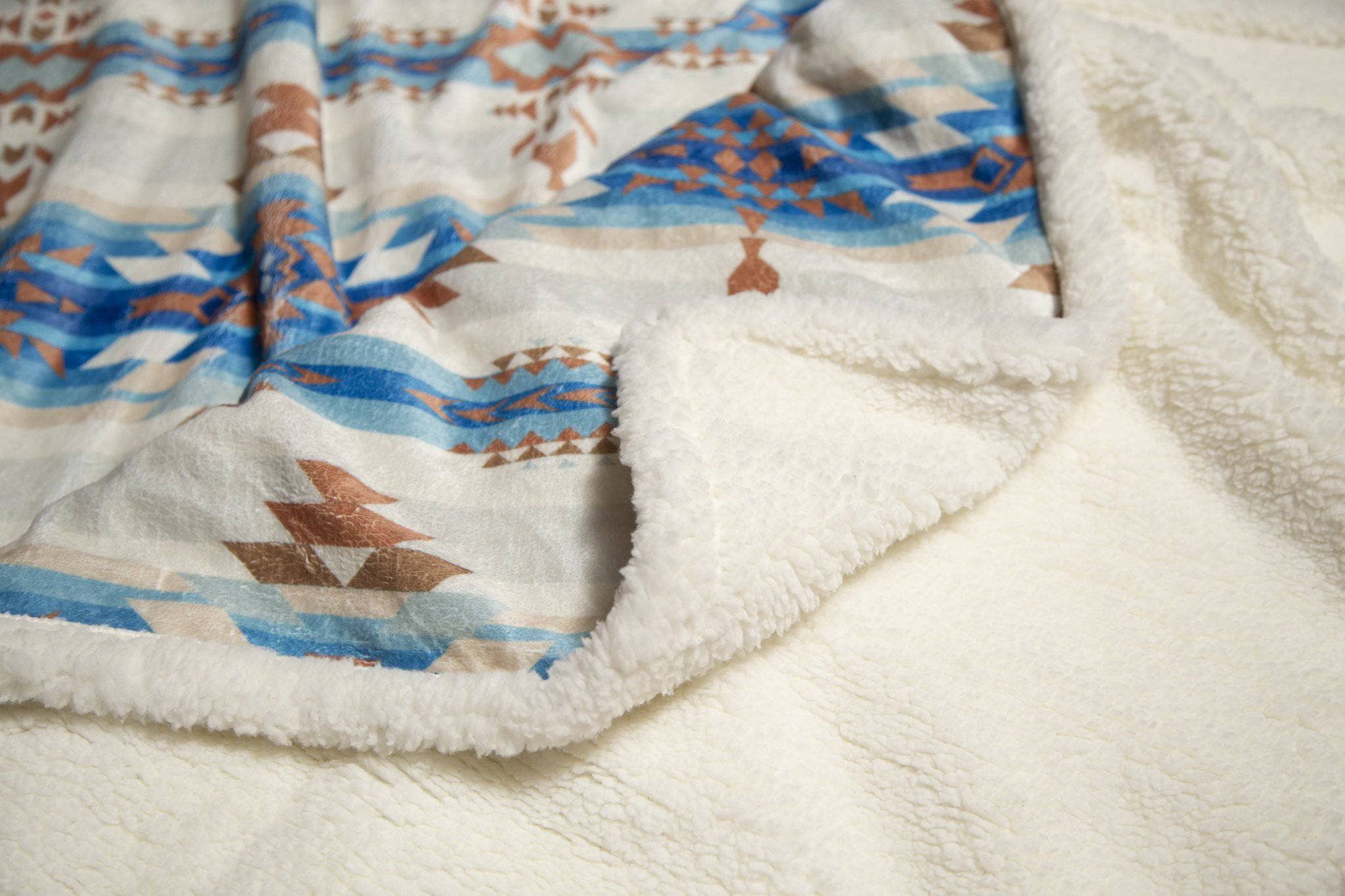 Linen Mart - Wholesale Throw Blanket - Southwestern Aztec Tan Plush Fur Sherpa Throw2