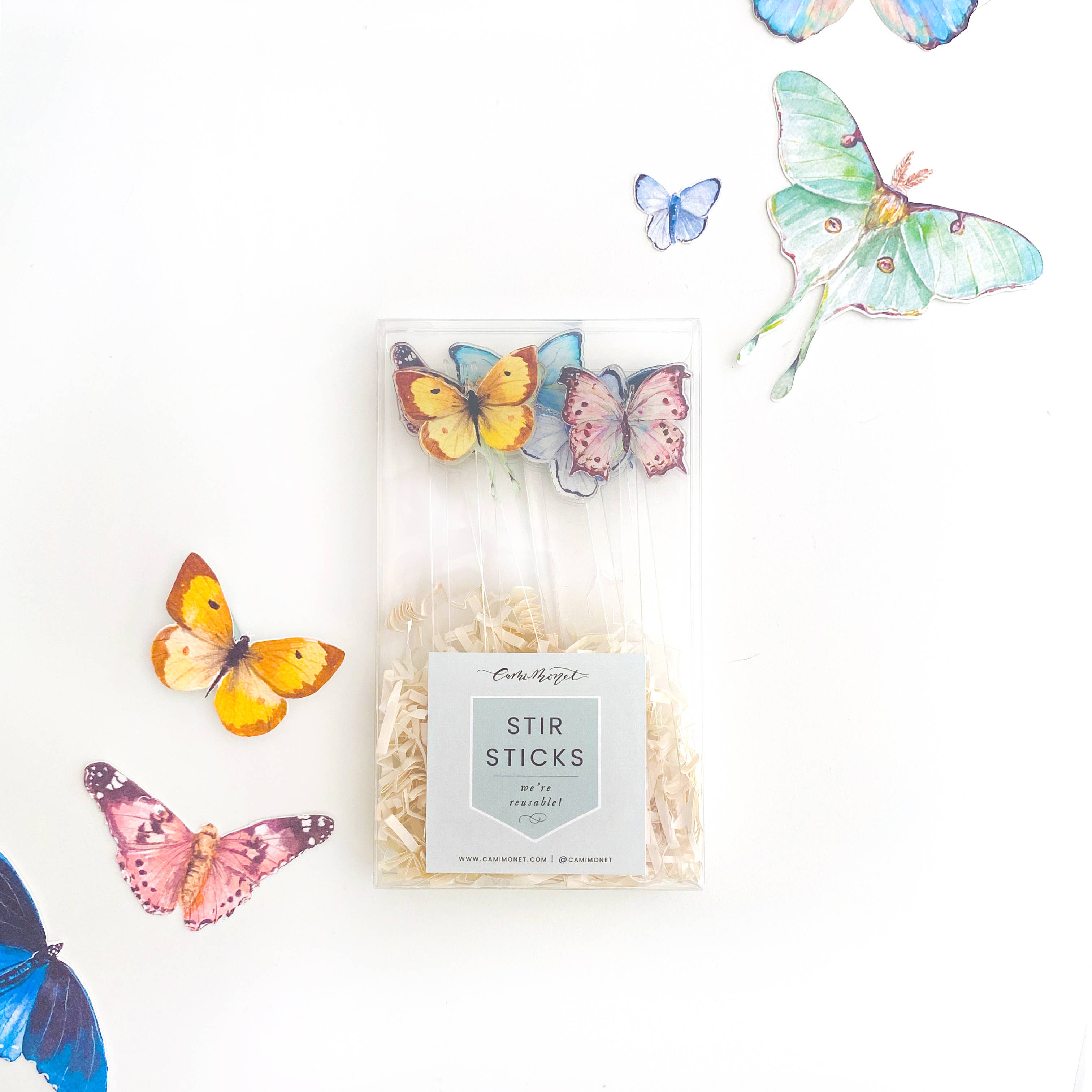 Cami Monet – wholesale Drink stirrer – Rainbow Butterflies Assorted Set Acrylic Stir Sticks2