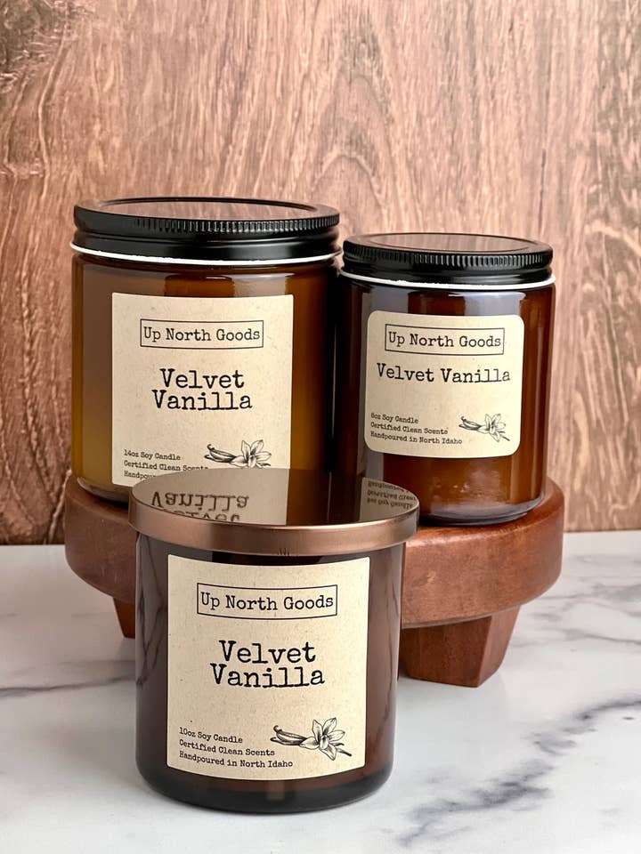 Fløjl Vanilje Sojalys for engroshandel hos Up North Goods