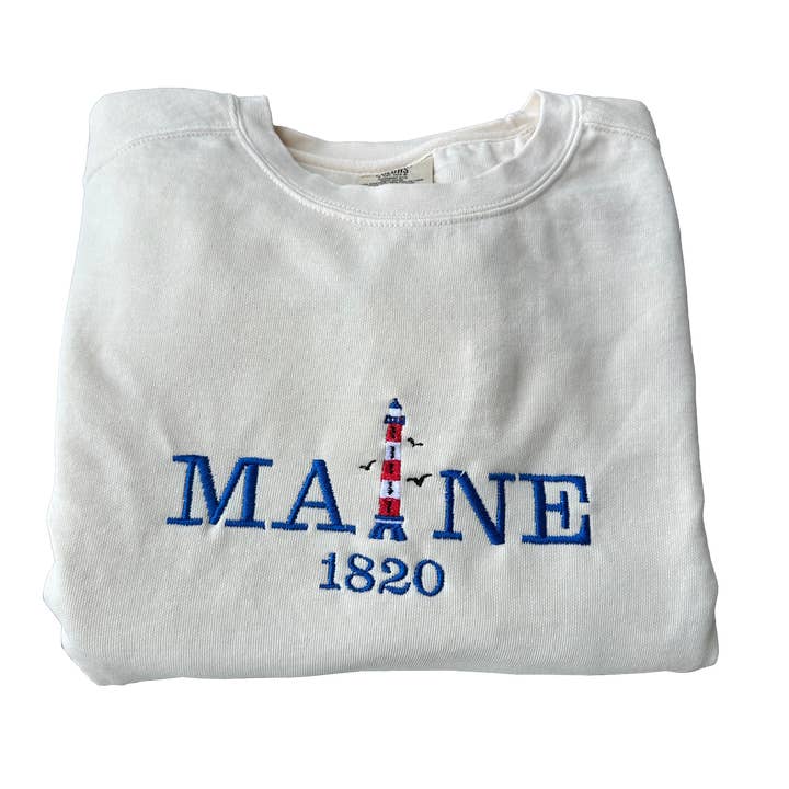Embroidered Lighthouse Maine Comfort Colors Crewneck for wholesale by Slow Rise LLC