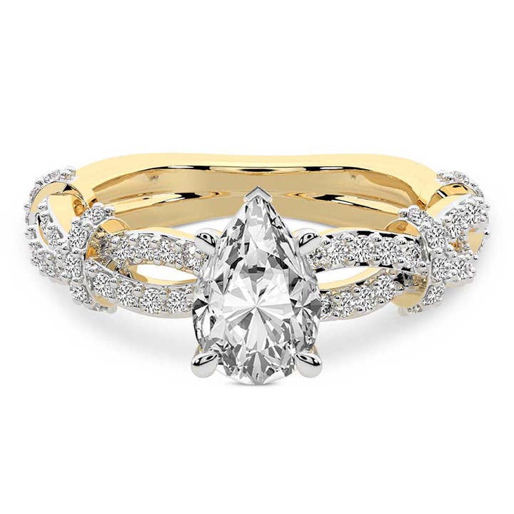 Anel de Noivado com Diamante de Laboratório de Pera de Dupla Tonalidade Brilho Torcido por atacado de Caratina