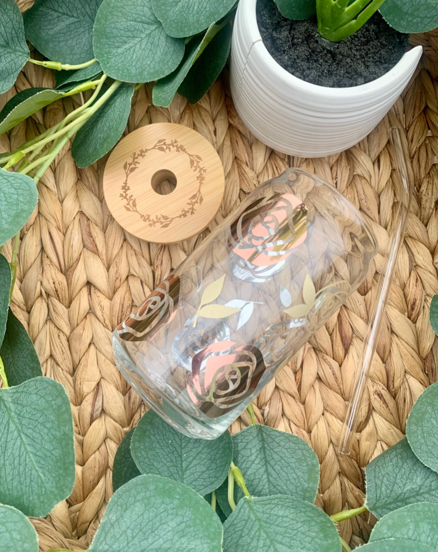 Bonita Bella Creations - Wholesale Drinking Glass/Cup - Rose Beer Can Glass, Libbey Glass, 16oz or 20oz2