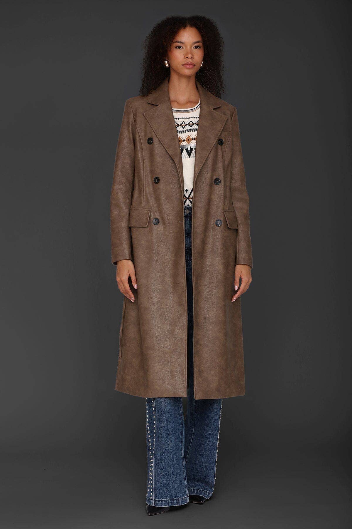 Java Belted Faux-Ever Leather™ Trench Coat for wholesale on Faire3