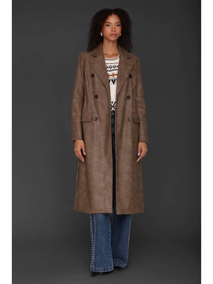 Java Belted Faux-Ever Leather™ Trench Coat for wholesale on Faire3