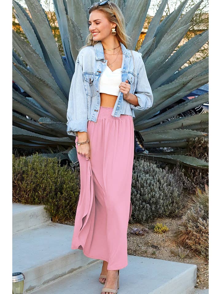 NINEXIS - Wholesale Skirt - Women's - CWBLS041_SMOCKING WAIST MAXI SKIRT WITH SIDE POCKET
