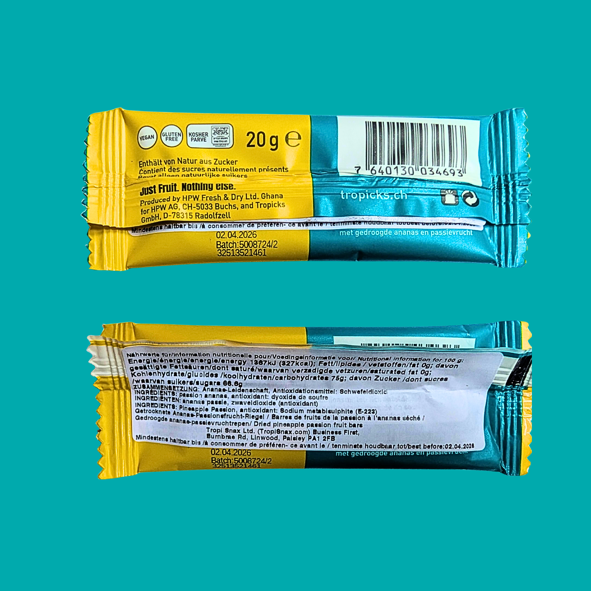 Fabmundo – wholesale Dried/dehydrated fruit – Tropicks Pineapple + Passionfruit Fruit Bars – Case of 20 8