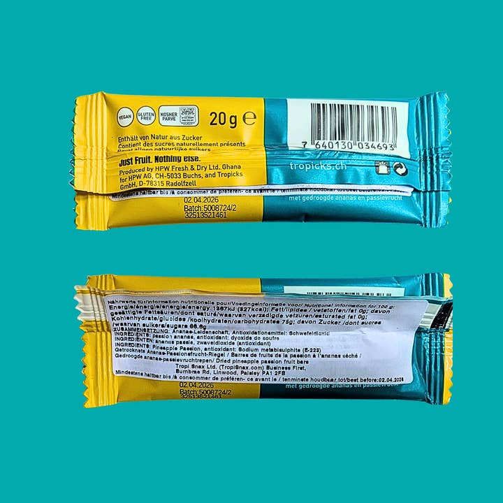 Fabmundo – wholesale Dried/dehydrated fruit – Tropicks Pineapple + Passionfruit Fruit Bars – Case of 20 8