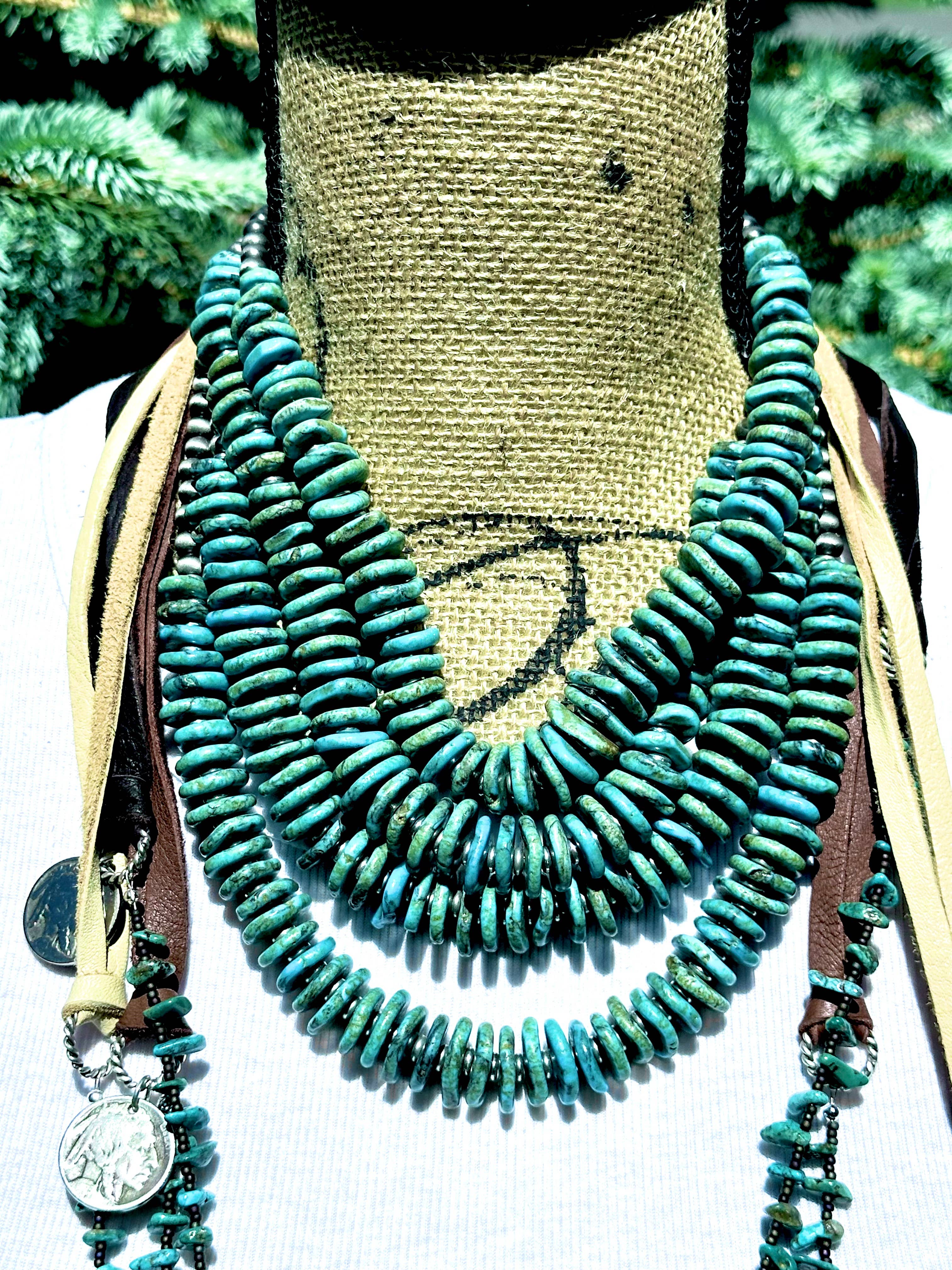 Fleurdesignz Western Jewelry - Wholesale Beaded/Pearl Necklace - Graduated Turquoise Disk Necklace2