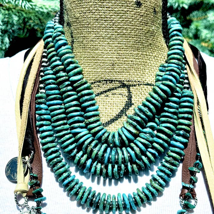 Fleurdesignz Western Jewelry - Wholesale Beaded/Pearl Necklace - Graduated Turquoise Disk Necklace2