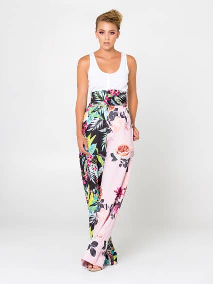 Tone Floral Mix Black and Pink Palazzo for wholesale by CANDY PALAZZO
