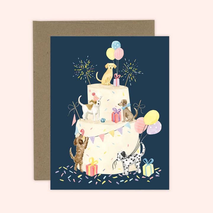 Almeida Illustrations - Wholesale Birthday card - Party Dog Cake Birthday Card