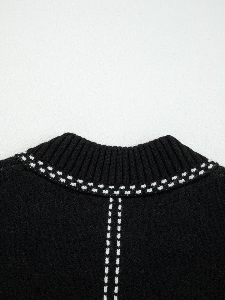 Black Contrast Trim Button up Sweater Cardigan for wholesale on Faire3