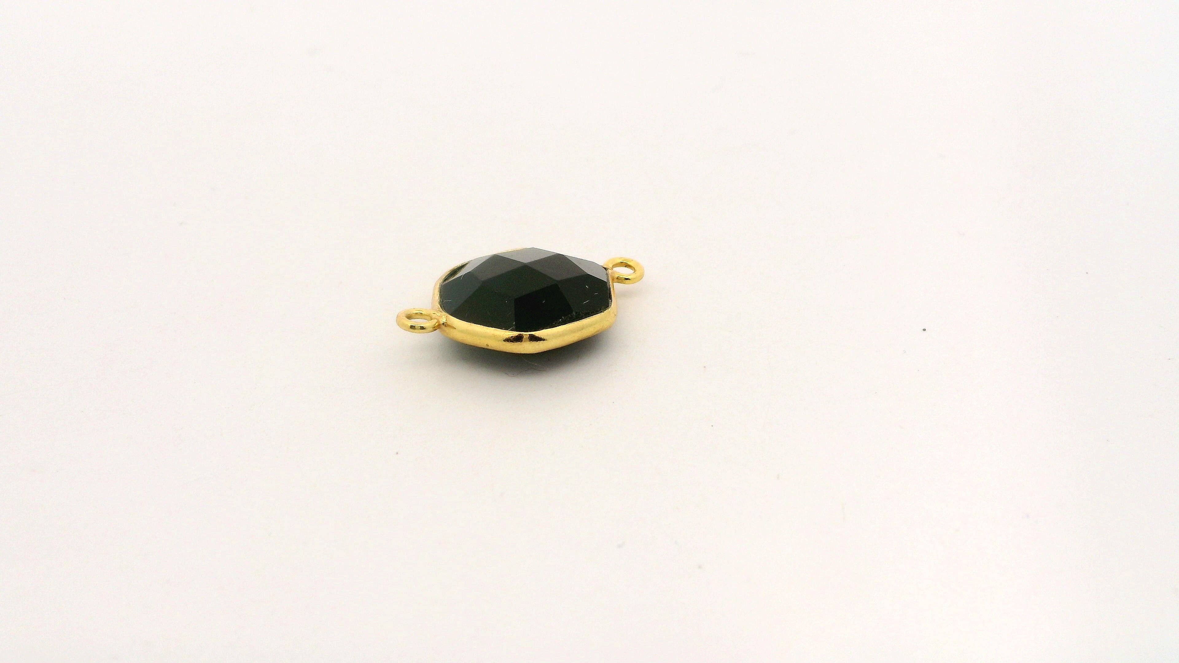 Purity Beads - Wholesale Individual Charm/Pendant - Black Onyx Hexagon Connector 12mm | Two Loop Gold Plated Over Sterling Silver and Sterling Silver Bezel Gemstone Connector1
