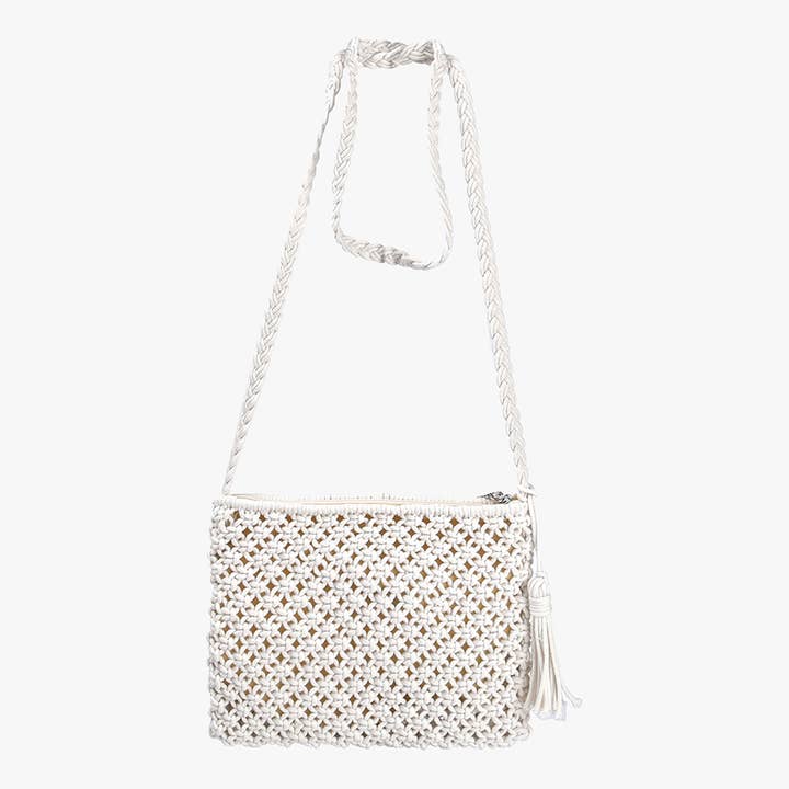 White N2273 Val Macrame Crossbody Bag with Tassel for wholesale on Faire2