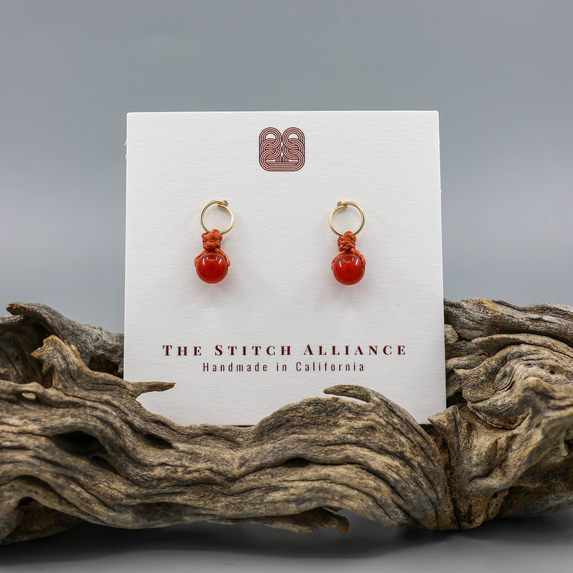 The Stitch Alliance - Wholesale Stud/Post Earrings - Carnelian Stud Earrings, Circle, 14k Gold Fill, Handmade USA1