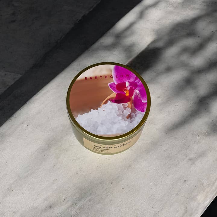 Earthglow - Wholesale Travel Candles - Sea Salt Orchid | 5.65 oz Luxury Coconut Apricot Wax Candle